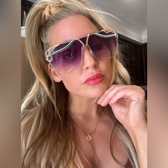 Large Aviator Sunglasses Gold Teal Purple, Artisan Made Unique Festival Unisex - Picture 6 of 15